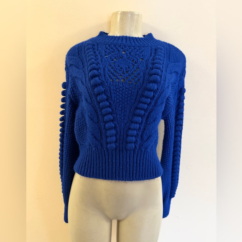 Royal Blue Anthropologie Cropped Cable-Knit Chunky Sweater XS EUC